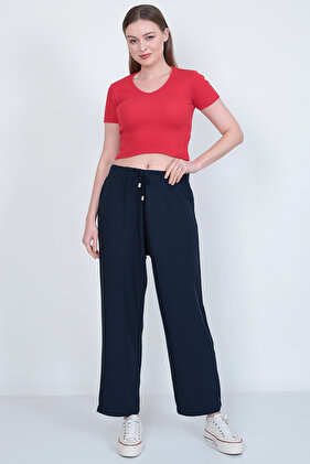 بنطال بالازو مريح بخصر مطاطي ورباط