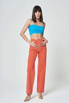 Diana Mercan Rengi Yüksek Bel Dad Straight Fit Fermuarlı Jean Pantolon C 4517-048