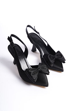 Black Satin Women's Bow Evening Dress Shoes BG1186-121-0001