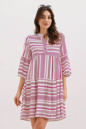 1975 ETHNIC PATTERN DRESS - Fuchsia