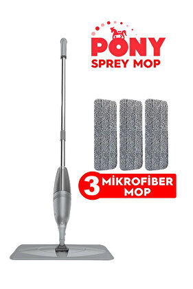 Sprey Mop 3 Adet Mikrofiber Mop Paspas Temizlik Seti Gri