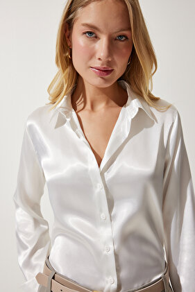 Women's Light Cream Light Flowing Satin Surface Shirt DD00990