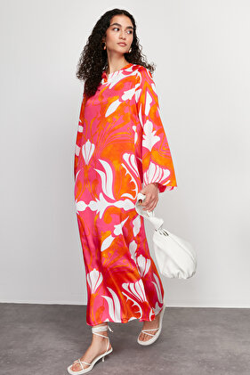 Red Satin Ethnic Pattern Evening Dress Jalabiya Dress Tctss23Db00028