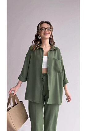 Linen Casual Two Pieces Set - Dress, Pants and Shirts