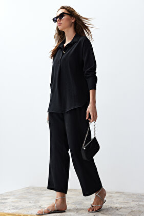 Buttoned Black Shirt and Trousers Set - Twoss24Au00108