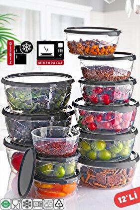 مجموعة حاويات تخزين مستديرة مكونة من 12 قطعة - مناسبة للاستخدام في الميكروويف/التجفيف (300-700-1100-1750)