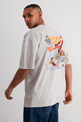 تي شيرت رمادي كبير الحجم مطبوع عليه مساحة - 100% توكسا TMNSS24TS00085