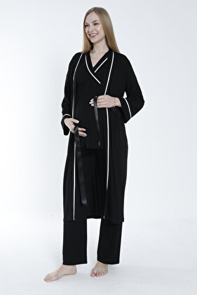 Sabahlıklı Şerit Detaylı Hamile ve Lohusa Pijama Takımı