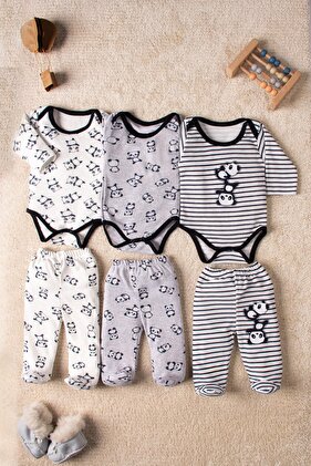 Panda Patterned 6-Piece 3-Piece Baby Set