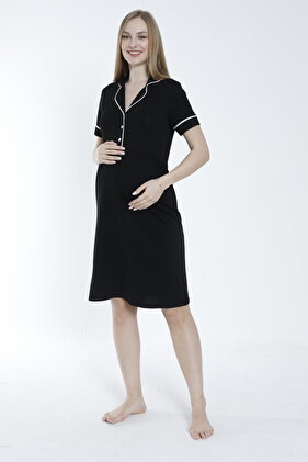 Düğmeli Şerit Detaylı Hamile ve Lohusa Gecelik