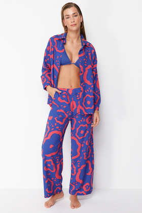 Woven Abstract Print Shirt and Pants Beach Set - Tbess24Au00066