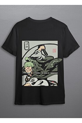 تي شيرت أنيمي مطبوع عليه زورو قطعة واحدة باللون الأسود موديل 55