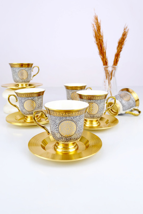 طقم فناجين قهوة بورسلين ماغنوس 6 أشخاص نمط ذهبي مذهب-1 - KOH-05014