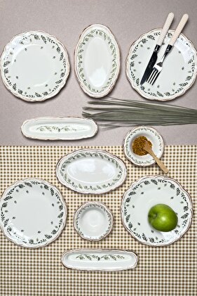 طقم إفطار TABAK EVİ Stoneware Flower Green لـ 6 أشخاص 14 قطعة