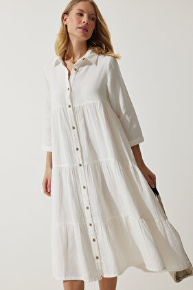 Women's Ecru Muslin Flared Shirt Dress SA00024