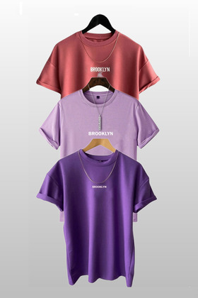 تي شيرت بروكلين مطبوع للجنسين مكون من 3 قطع داستي روز-ليلك-أرجواني