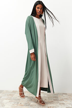 Green One-Piece Woven Dress - Long, No Dress, Blocked Cap, Ferace, Abaya TCTSS24KF00009