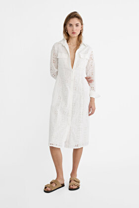 Fistolu midi gömlek elbise