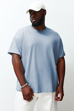 تي شيرت قطني كبير الحجم باللون الأزرق الفاتح - TMNSS23TS00139