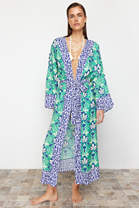 Ethnic Patterned Belted Maxi Woven Kimono&Kaftan TBESS21KM0171