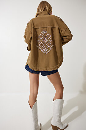 Women's Khaki Embroidered Shirt Jacket SA00027