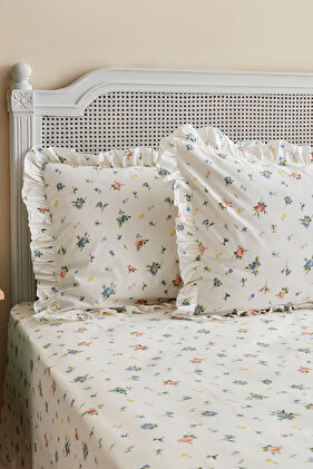 طقم ملاءة سرير مزدوجة مكشكشة من القطن بنسبة 100% من Mia باللون الأزرق (PP)