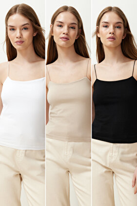 Black-White-Beige 3-Pack Strappy Fitted Square Collar Flexible Knitted Tank Top TWOSS24AL00054
