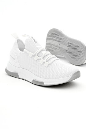 Unisex White Breathable Fabric Poly Sole Lace-Up Sneakers