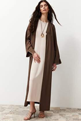 Brown Piping Aerobin Long Woven Cap & Ferace & Abaya TCTSS24KF00012
