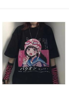 Touz Anime Lolipop Girl Siyah Unisex Normal Kalıp T-shirt