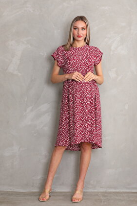 فستان متوسط الطول مطبوع بتفاصيل الرضاعة الطبيعية