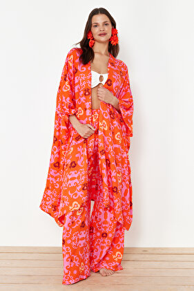 Ethnic Patterned Maxi Belted Beach Kimono and Kaftan - Tbess24Km00047
