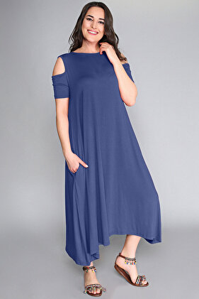 فستان فيسكوز بقصة منخفضة على الكتف