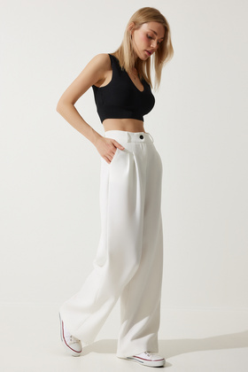 Wide Leg Masculine Woven Trousers