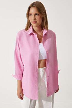 Women's Pink Oversize Long Basic Shirt DD00842