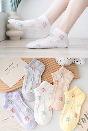 5 Pairs Floral Embossed Patterned Women's Socks