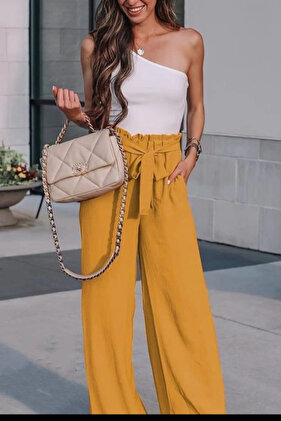 One-Shoulder Viscose Women's Blouse and High Waist Aerobin Pants Set