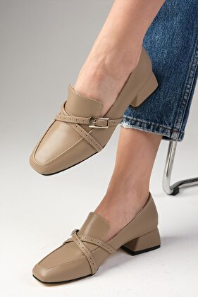 حذاء بلانش مينك نسائي ذو مقدمة حادة وكعب قصير