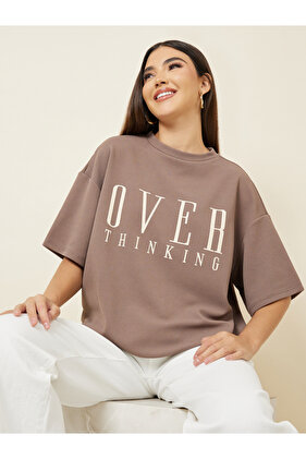 Oversized Textured Contrast Slogan Print Drop Shoulder T-Shirt