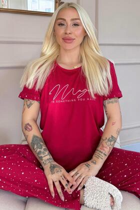 Burgundy Magic Patterned Bamboo Short Sleeve Women's Pajamas Set