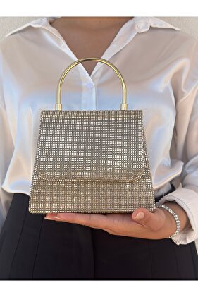 فستان سهرة ذهبي للنساء - حقيبة يد لحفلات الزفاف والخطوبة