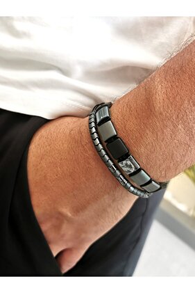 Ikili Doğaltaş Gümüş Bileklik Set