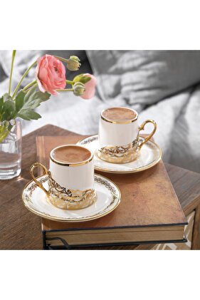 طقم فناجين قهوة جليم 6 أشخاص 12 قطعة - ذهبي