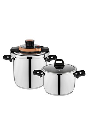 Optima Pressure Cooker Set-4+6,5 Lt-Black/Copper