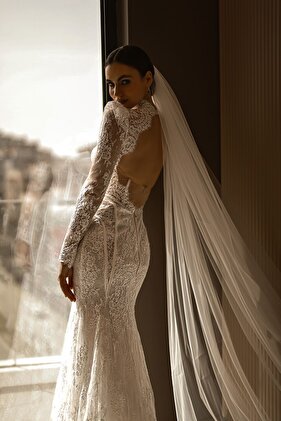 French Lace Ravi Long Sleeve Fish Wedding Dress