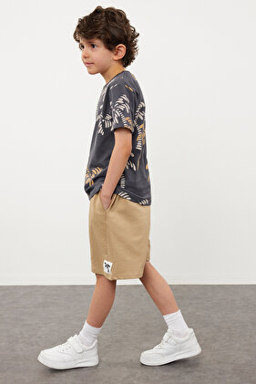 Boys Anthracite Palm Print T-Shirt and Shorts Set - 100% Cotton Tkdss24Au00022