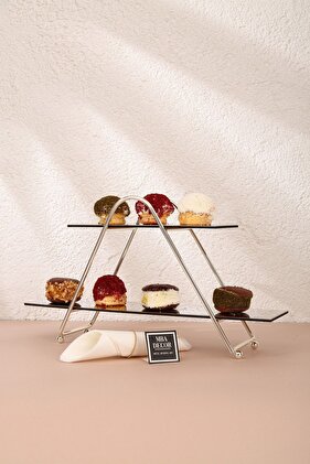 Triangle Silver Mirrored Coffee Side Presentation Gift Decoration Treat Organizer MDF Wooden 26