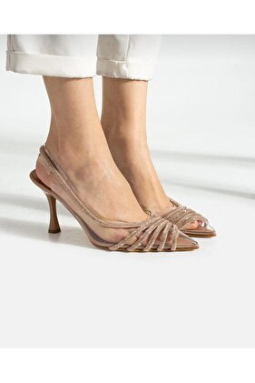 Transparent Women's Heeled Shoes with Stone Detail