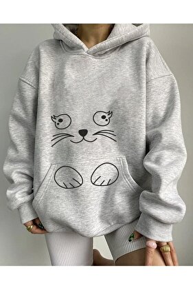 LUNAVISITA Cute cat Printed hooded Sweatshirt