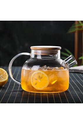 1000ml Heat Resistant Glass Herbal Tea Pot with Bamboo Lid Glass Jug